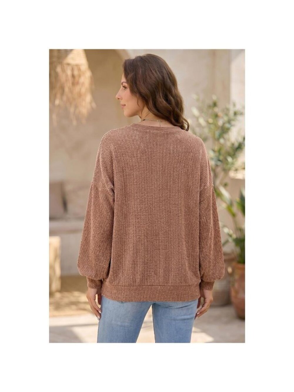 Leopard Print Colorblock Ribbed Knit Blouse - Picture 2 of 3